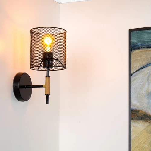 Lucide BASKETT - Wandlamp - 1xE27 - Zwart - sfeer 1